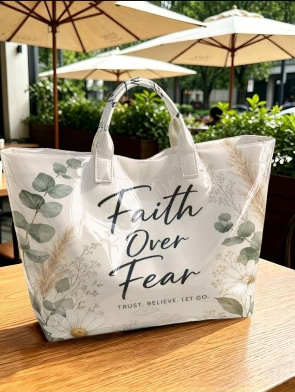 Women "Faith Over Fear" PVC Daaily Commute Tote Large Size